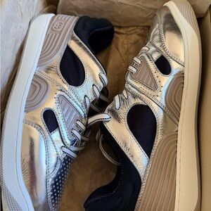 Gucci Silver & Black Leather Basket Sneaker (NEW!)